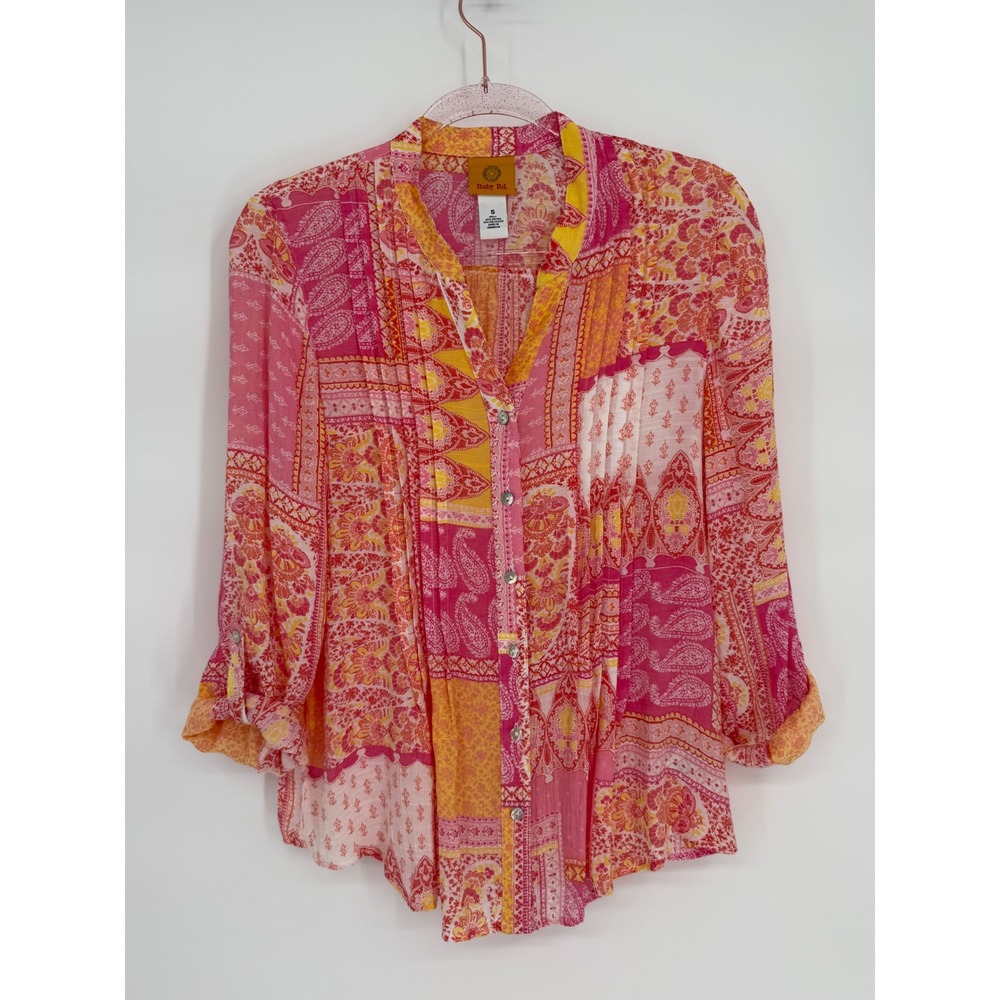 Ruby Rd Womens Pink Orange Patchwork Paisley Roll… - image 1